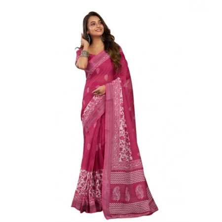 Generic Women's Faux Linen Floral Print Ready to wear Saree With Unstitched Blouse 5.5Mtr (Pink) Generic Women's Faux Linen Floral Print Ready to wear Saree With Unstitched Blouse 5.5Mtr (Pink)