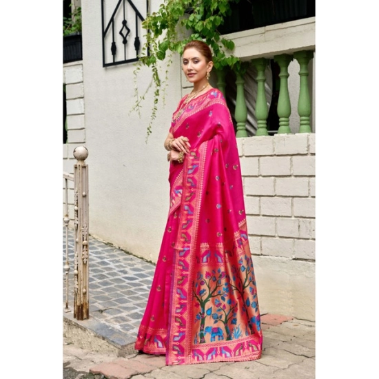 Generic Women's Silk Blend Woven Saree With Unstitched Blouse 5.5 Mtr (Pink) Generic Women's Silk Blend Woven Saree With Unstitched Blouse 5.5 Mtr (Pink)