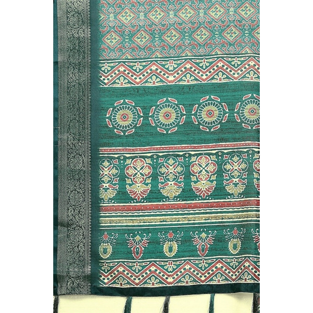 Generic Women's Cotton Blend Printed Saree With Unstitched Blouse 5.5Mtr (Rama)