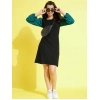 Generic Girl's Polyester Printed Long Sleeves Dress (Black-Green)