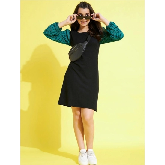 Generic Girl's Polyester Printed Long Sleeves Dress (Black-Green)