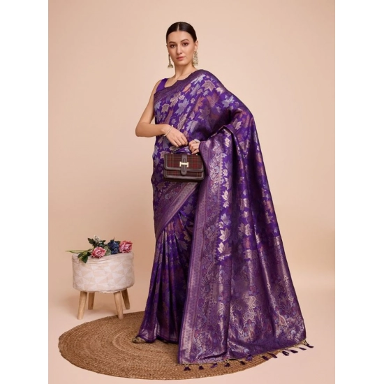 Generic Women's Soft Silk Jacquard Saree With Unstitched Blouse 5.5Mtr (Purple)