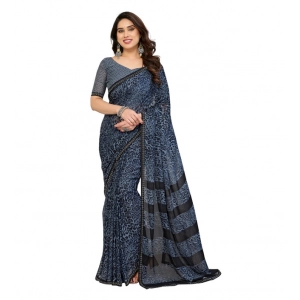 Generic Women's Georgette Printed Saree With Unstitched Blouse 5.5Mtr (Grey)