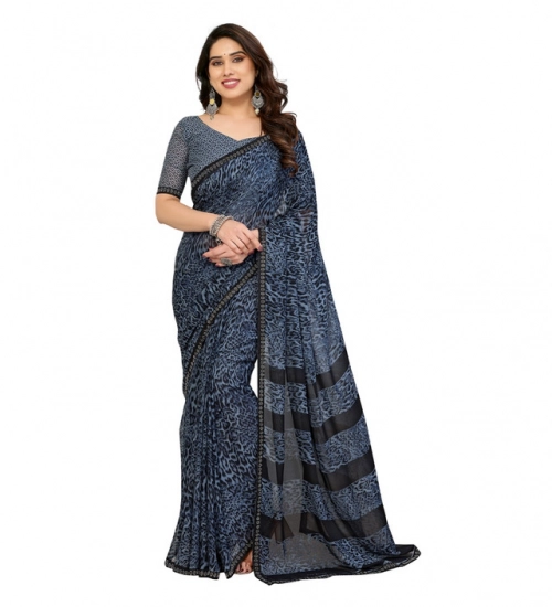 Generic Women's Georgette Printed Saree With Unstitched Blouse 5.5Mtr (Grey)