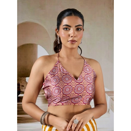 Generic Women's Satin Crepe Printed Saree With Unstitched Blouse 5.5Mtr (Mustard)