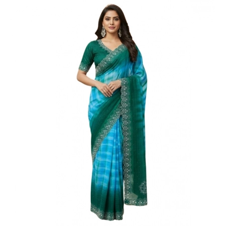 Generic Women's Georgette Striped Saree With Unstitched Blouse 5.5Mtr (Turquoise) Generic Women's Georgette Striped Saree With Unstitched Blouse 5.5Mtr (Turquoise)