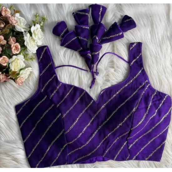 Generic Women's Silk Embellished Sweetheart Neck Sleeveless Readymade Padded Blouse (Purple, Size 38) Generic Women's Silk Embellished Sweetheart Neck Sleeveless Readymade Padded Blouse (Purple, Size 38)