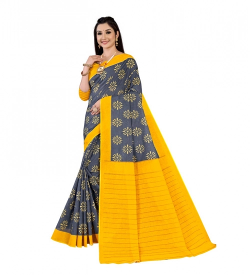 Generic Women's Soft Pure Cotton Printed Saree With Unstitched Blouse 5.5Mtr (Grey)