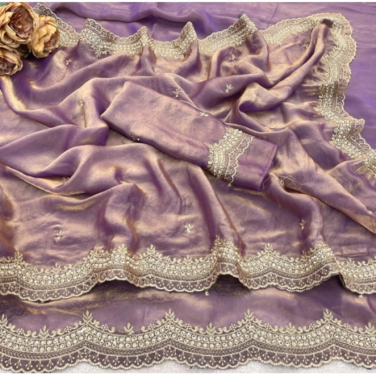 Generic Women's Satin Embellished Saree With Unstitched Blouse 5.5Mtr (Lavender) Generic Women's Satin Embellished Saree With Unstitched Blouse 5.5Mtr (Lavender)