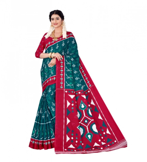 Generic Women's Soft Pure Cotton Printed Saree With Unstitched Blouse 5.5Mtr (Multicolor)