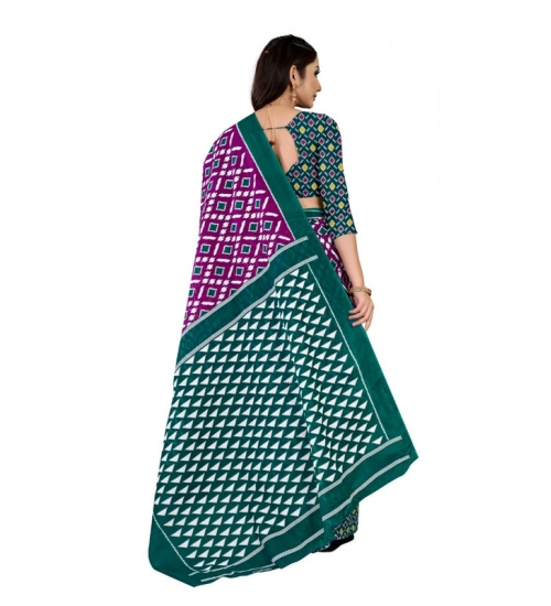 Generic Women's Soft Pure Cotton Printed Saree With Unstitched Blouse 5.5Mtr (Purple)