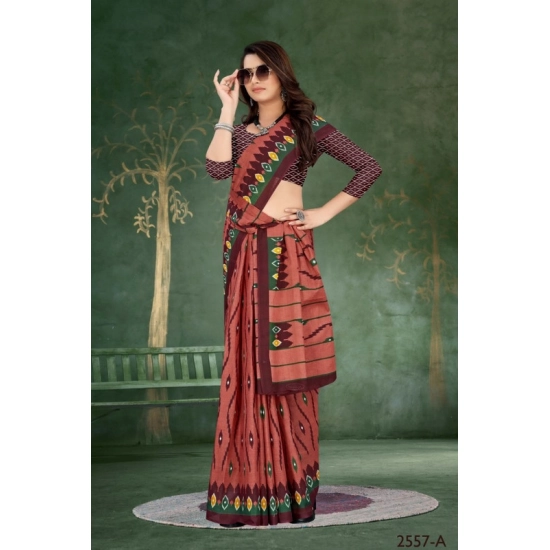 Generic Women's Soft Pure Cotton Printed Saree With Unstitched Blouse 5.5Mtr (Brown) Generic Women's Soft Pure Cotton Printed Saree With Unstitched Blouse 5.5Mtr (Brown)