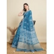 Generic Women's Semi Cotton Printed Saree With Unstitched Blouse 5.5Mtr (Sky-Blue)
