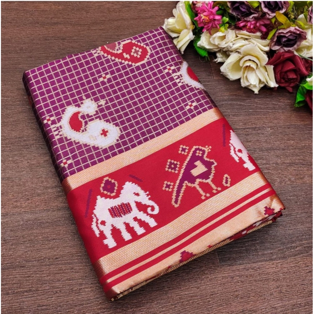 Generic Women's Soft Litchi Silk Jacquard Work Saree With Unstitched Blouse 5.5Mtr (Purple) Generic Women's Soft Litchi Silk Jacquard Work Saree With Unstitched Blouse 5.5Mtr (Purple)