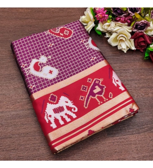 Generic Women's Soft Litchi Silk Jacquard Work Saree With Unstitched Blouse 5.5Mtr (Purple)