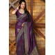 Generic Women's Litchi silk Printed Saree With Unstitched Blouse (Purple)