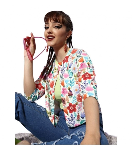 Generic Women's Polyester Floral 3-4th Sleeves Shrug (Multicolor)