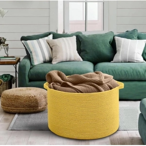 Generic Cotton Pack Of_1 14x12 Inch Storage Basket For Clothes With Out Lid (Yellow)