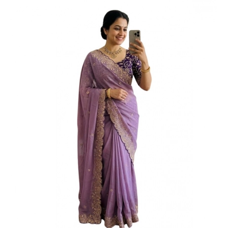 Generic Women's Star Georgette Embroidered Saree With Unstitched Blouse 5.5Mtr (Purple) Generic Women's Star Georgette Embroidered Saree With Unstitched Blouse 5.5Mtr (Purple)