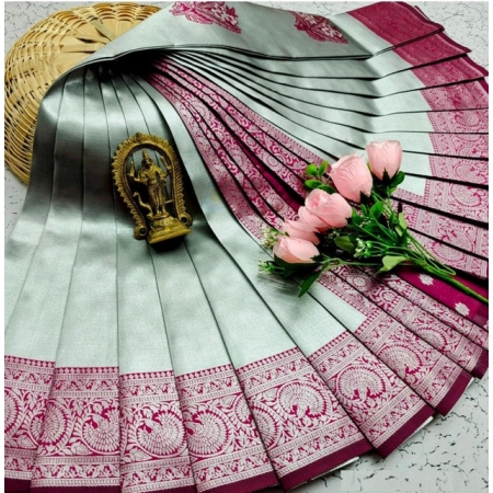 Generic Women's Soft Silk Printed Saree With Unstitched Blouse 5.5Mtr (Silver Green)