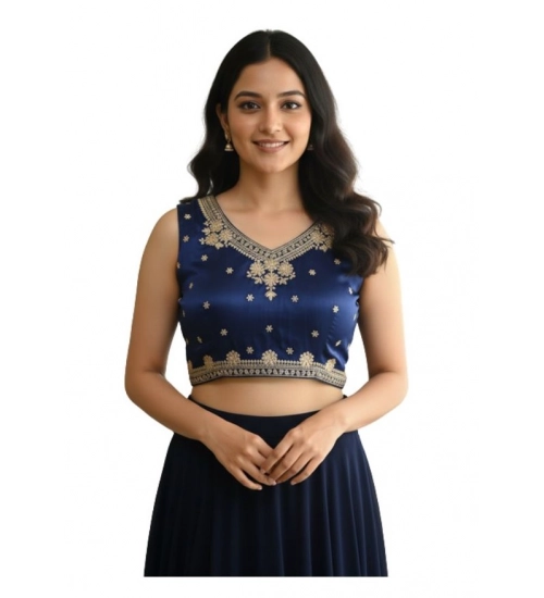Generic Women's Zimmi Choo Embroidered V-Neck Padded Blouse (Navy 38 Ready (Self Alterable 36–40)
