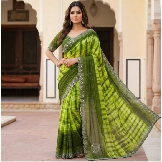 Generic Women's Georgette Striped Saree With Unstitched Blouse 5.5Mtr (Mehendi) Generic Women's Georgette Striped Saree With Unstitched Blouse 5.5Mtr (Mehendi)