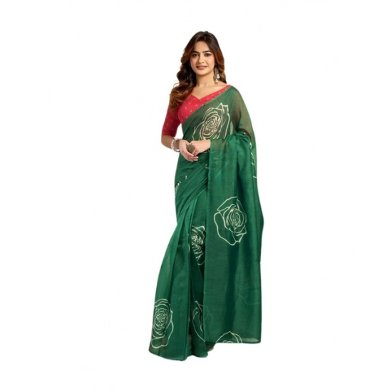 Generic Women's Faux_Linen Printed Ready-to-Wear Saree With Unstitched Blouse 5.5 Mtr (Dark_Green) Generic Women's Faux_Linen Printed Ready-to-Wear Saree With Unstitched Blouse 5.5 Mtr (Dark_Green)