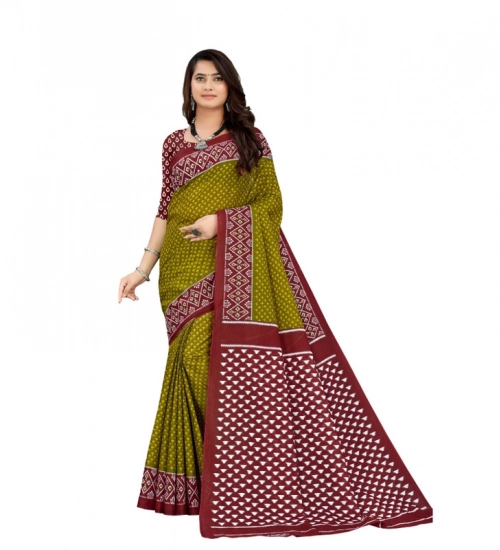 Generic Women's Soft Pure Cotton Printed Saree With Unstitched Blouse 5.5Mtr (Mehendi green)
