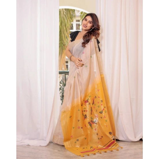 Generic Women's Blended_Cotton Woven_Motifs Saree With Unstitched Blouse 5.5Mtr (Yellow) Generic Women's Blended_Cotton Woven_Motifs Saree With Unstitched Blouse 5.5Mtr (Yellow)