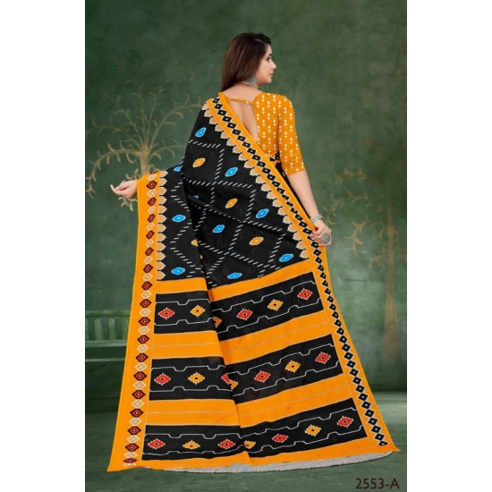Generic Women's Soft Pure Cotton Printed Saree With Unstitched Blouse 5.5Mtr (Black) Generic Women's Soft Pure Cotton Printed Saree With Unstitched Blouse 5.5Mtr (Black)