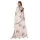 Generic Women's Linen Cotton Printed Saree With Unstitched Blouse 5.5Mtr (Off White)