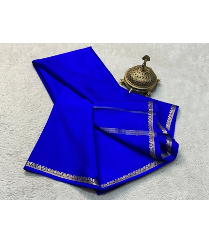 Generic Women's Crepe Chit Pallu Solid Saree With Unstitched Blouse 5.5Mtr (Blue)