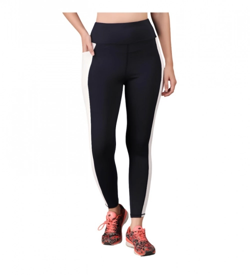Generic Women's Polyester Solid Ankle length High Waisted Tights (Navy Blue)