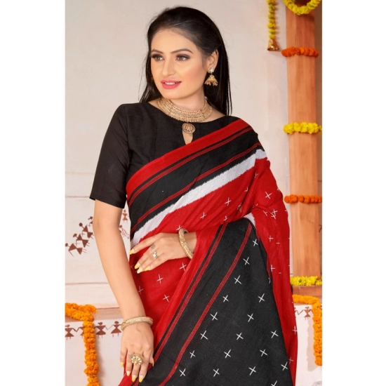 Generic Women's Soft Pure Cotton Printed Saree With Unstitched Blouse 5.5Mtr (Red)