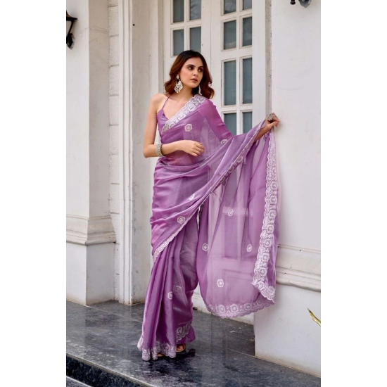 Generic Women's Faux Shimmer Geometric Ready to wear Saree With Unstitched Blouse 5.5Mtr (Lavender) Generic Women's Faux Shimmer Geometric Ready to wear Saree With Unstitched Blouse 5.5Mtr (Lavender)