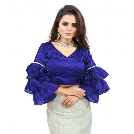 Generic Women's Organza Solid V Neck Layered Ruffle Sleeve Readymade Blouse (Blue Free Size , up to 38–40 Bust)-PID65849 Generic Women's Organza Solid V Neck Layered Ruffle Sleeve Readymade Blouse (Blue Free Size , up to 38–40 Bust)-PID65849