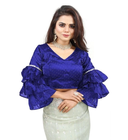 Generic Women's Organza Solid V Neck Layered Ruffle Sleeve Readymade Blouse (Blue Free Size , up to 38–40 Bust)-PID65849 Generic Women's Organza Solid V Neck Layered Ruffle Sleeve Readymade Blouse (Blue Free Size , up to 38–40 Bust)-PID65849
