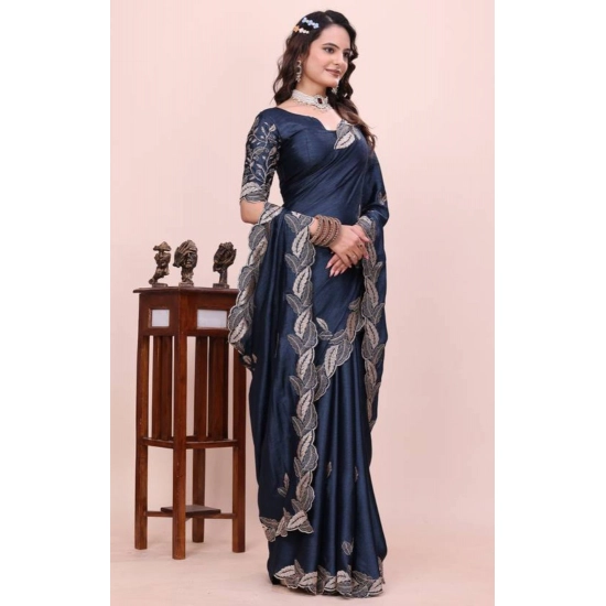 Generic Women's Georgette Embroidered Saree With Unstitched Blouse 5.5Mtr (Navy Blue) Generic Women's Georgette Embroidered Saree With Unstitched Blouse 5.5Mtr (Navy Blue)