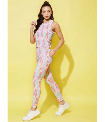 Generic Women's Polyester Lycra Printed Sleeveless Active Wear (Multicolor)
