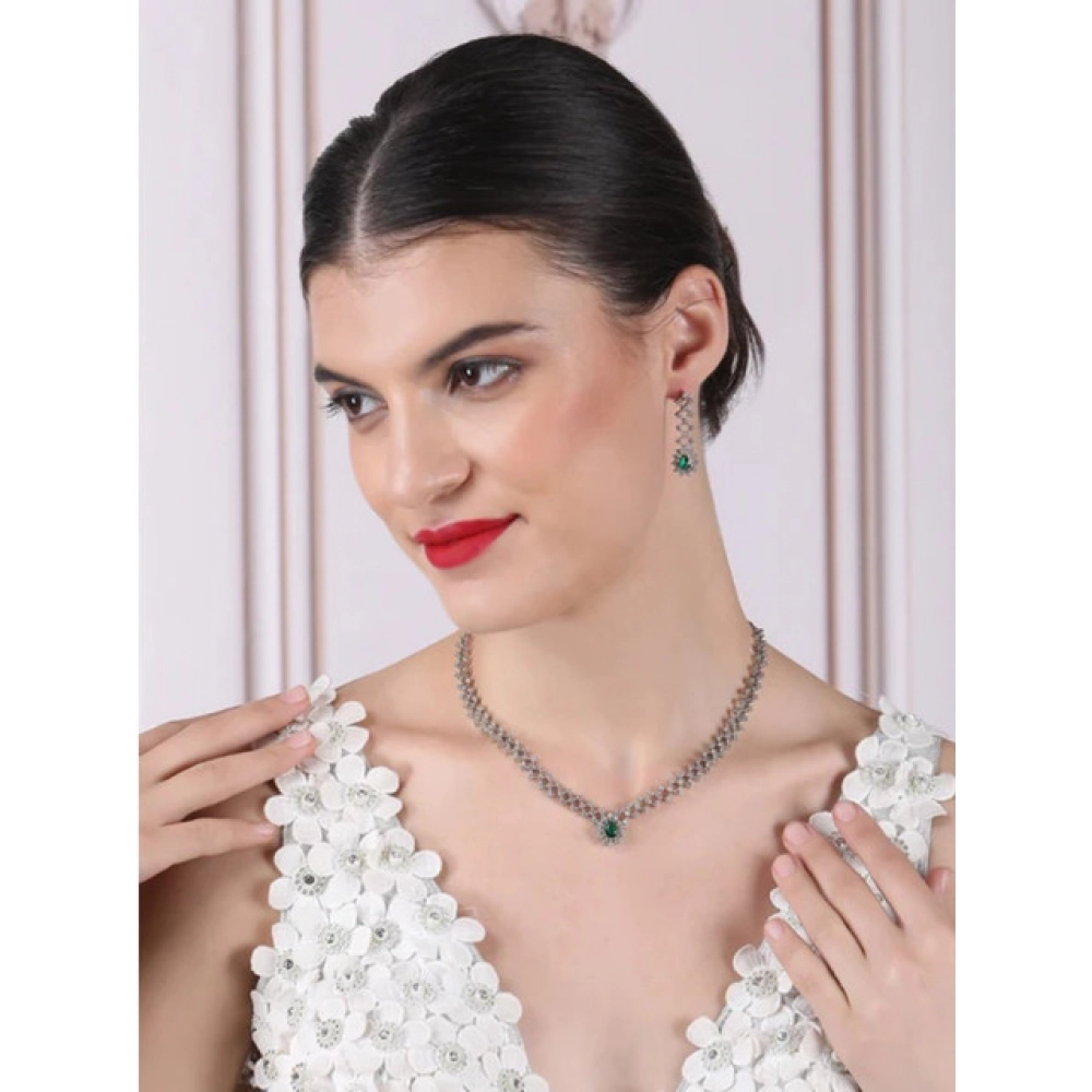 Generic Women's Brass Silver Plated Necklace set (Green) Generic Women's Brass Silver Plated Necklace set (Green)