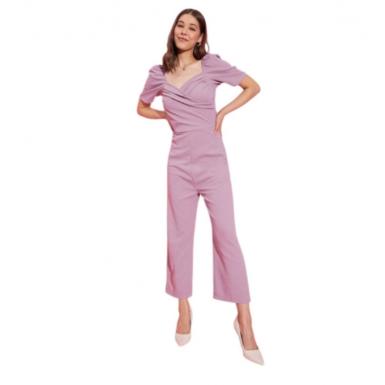 Generic Women's Polyester Lycra Solid Puff Sleeve Jumpsuit (Lavender) Generic Women's Polyester Lycra Solid Puff Sleeve Jumpsuit (Lavender)