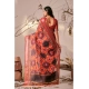 Generic Women's Faux_Linen Printed Saree With Unstitched Blouse 5.5Mtr (Red)
