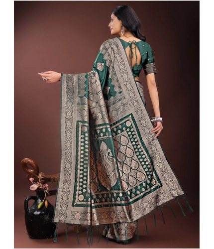 Generic Women's Silk Printed Saree With Unstitched Blouse 5.5Mtr (Green)