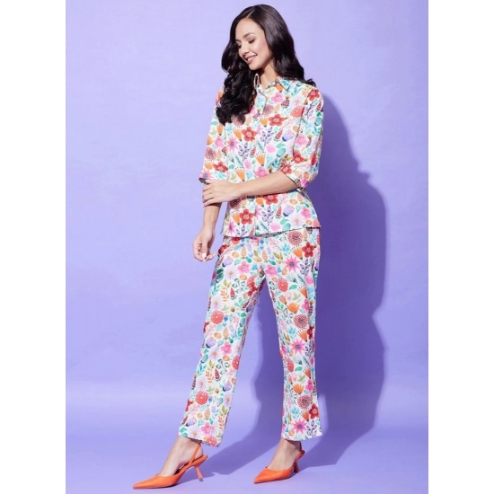 Generic Women's Polyester Floral 3-4th Sleeve Co-Ord Set (Multicolor) Generic Women's Polyester Floral 3-4th Sleeve Co-Ord Set (Multicolor)