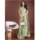 Generic Women's Linen Cotton Printed Saree With Unstitched Blouse 5.5Mtr (Light Green)