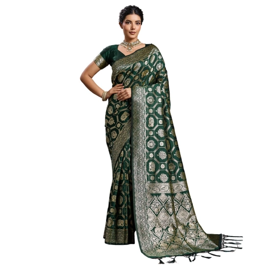 Generic Women's Silk Blend Printed Saree With Unstitched Blouse 5.5Mtr (Bottel Green) Generic Women's Silk Blend Printed Saree With Unstitched Blouse 5.5Mtr (Bottel Green)