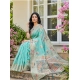 Generic Women's Linen Cotton Printed Saree With Unstitched Blouse 5.5Mtr (Sky Blue)