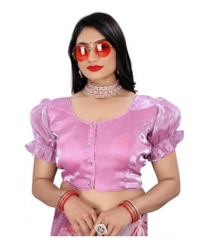 Generic Women's Jimmy Solid Designer Neck Elastic Sleeve Readymade Blouse (Light Pink 38 , Alterable up to 42)-PID65830