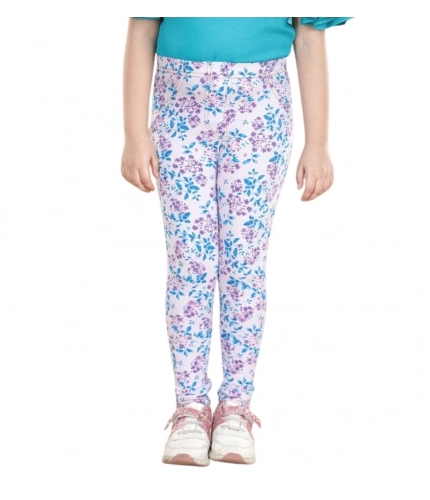 Generic Girl's Cotton Lycra Floral Elasticated Jeggings (White-Turquoise Blue) Generic Girl's Cotton Lycra Floral Elasticated Jeggings (White-Turquoise Blue)