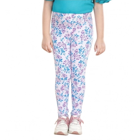 Generic Girl's Cotton Lycra Floral Elasticated Jeggings (White-Turquoise Blue) Generic Girl's Cotton Lycra Floral Elasticated Jeggings (White-Turquoise Blue)